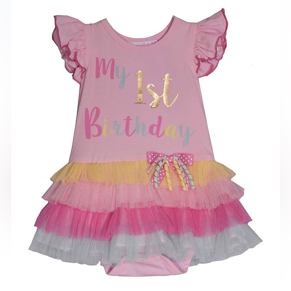 🔴 Bonnie Baby 'My 1st Birthday' Tulle Bubble Dress